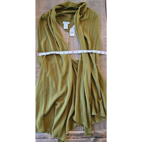 Cache Y2K Cardigan Vest M/L Olive Green Wool Slouchy Open Chain Back Sweater Top - Picture 8 of 9
